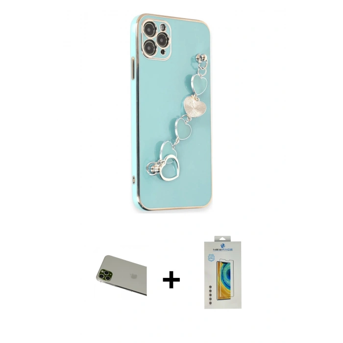 MARSİLYAN™- iPhone 11 Pro Max Kılıf Nova Işık Prime - Siyah Polymer Nano Ekran Koruyucu + Rainbow Kamera Lens Koruma Cam - YL