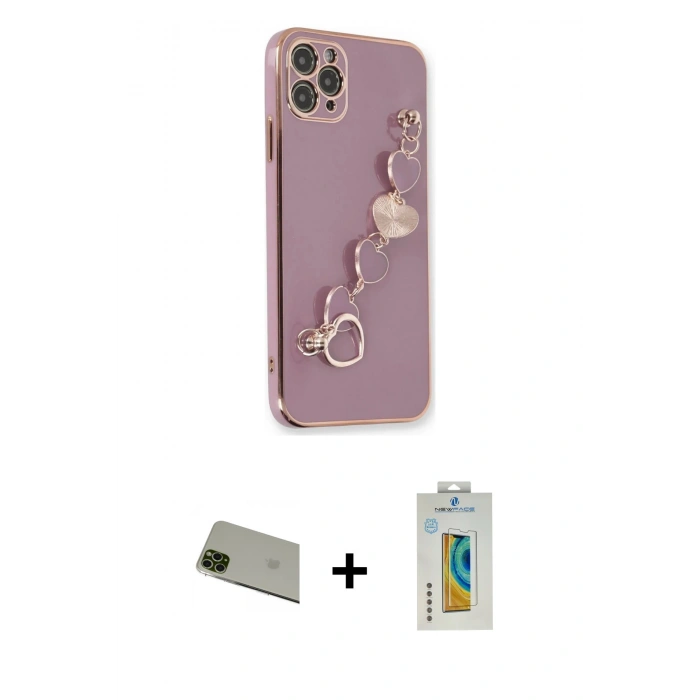 MARSİLYAN™- iPhone 11 Pro Max Kılıf Nova Işık Prime - Siyah Polymer Nano Ekran Koruyucu + Rainbow Kamera Lens Koruma Cam - YL