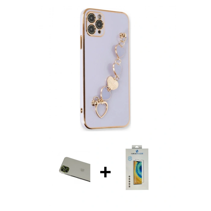 MARSİLYAN™- iPhone 11 Pro Max Kılıf Nova Işık Prime - Siyah Polymer Nano Ekran Koruyucu + Rainbow Kamera Lens Koruma Cam - YL