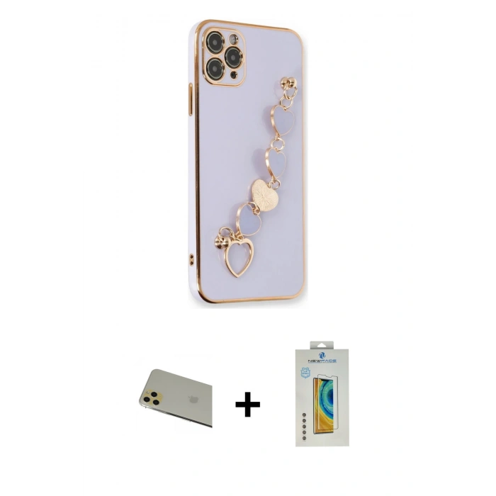 MARSİLYAN™- iPhone 11 Pro Max Kılıf Nova Işık Prime - Siyah Polymer Nano Ekran Koruyucu + Rainbow Kamera Lens Koruma Cam - GD