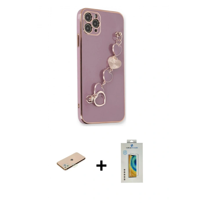 MARSİLYAN™- iPhone 11 Pro Max Kılıf Nova Işık Prime - Siyah Polymer Nano Ekran Koruyucu + Renkli Kamera Lens Koruma Cam - YL