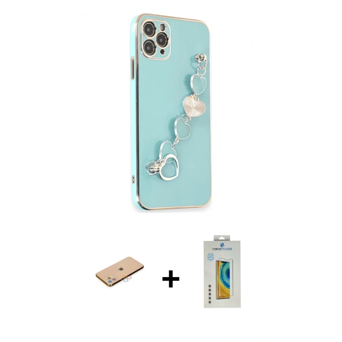 MARSİLYAN™- iPhone 11 Pro Max Kılıf Nova Işık Prime - Siyah Polymer Nano Ekran Koruyucu + Renkli Kamera Lens Koruma Cam - PE