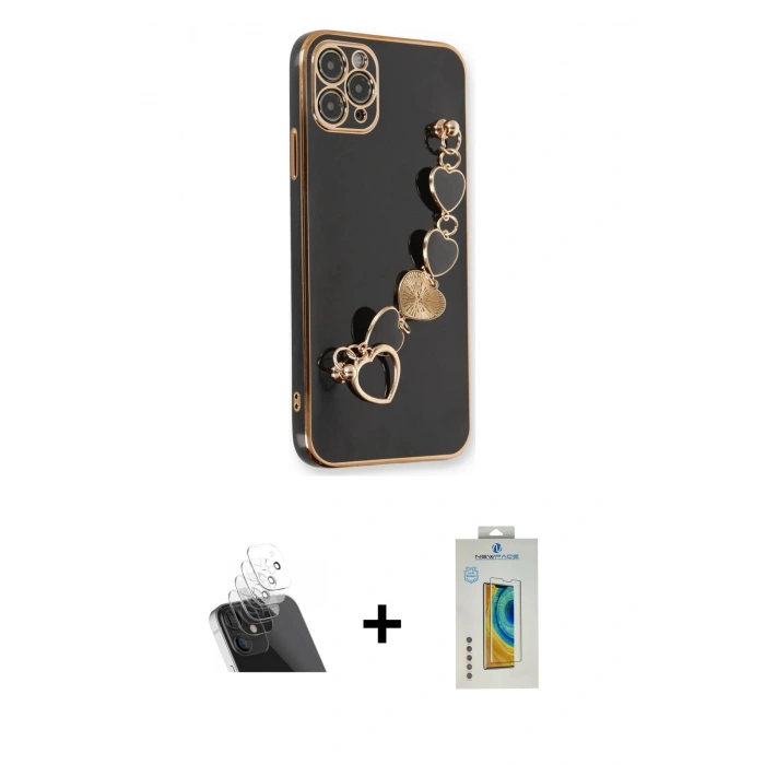 MARSİLYAN™- iPhone 11 Pro Max Kılıf Nova Işık Prime - Siyah Polymer Nano Ekran Koruyucu + Şeffaf Kamera Lens Koruma Cam