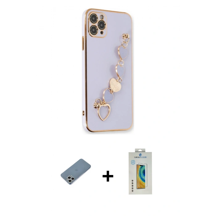 MARSİLYAN™- iPhone 11 Pro Max Kılıf Nova Işık Prime - Siyah Polymer Nano Ekran Koruyucu + Shine Kamera Lens Koruma Cam - GS