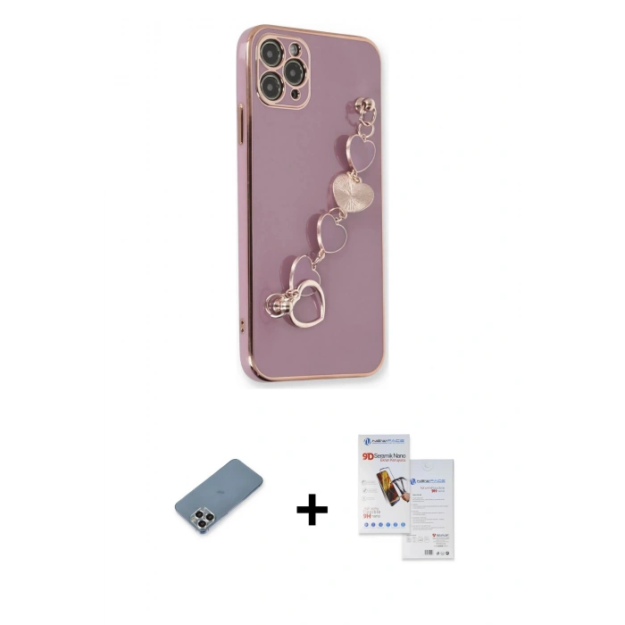 MARSİLYAN™- iPhone 11 Pro Max Kılıf Nova Işık Prime - Siyah Seramik Nano Ekran Koruyucu + Metal Kamera Lens Koruma Cam - GS