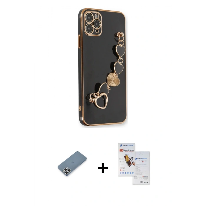 MARSİLYAN™- iPhone 11 Pro Max Kılıf Nova Işık Prime - Siyah Seramik Nano Ekran Koruyucu + Metal Kamera Lens Koruma Cam - GS