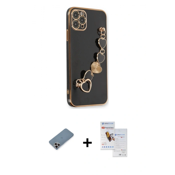 MARSİLYAN™- iPhone 11 Pro Max Kılıf Nova Işık Prime - Siyah Seramik Nano Ekran Koruyucu + Metal Kamera Lens Koruma Cam - MR
