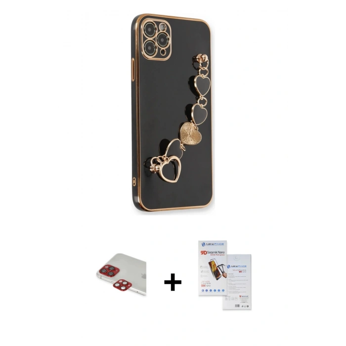 MARSİLYAN™- iPhone 11 Pro Max Kılıf Nova Işık Prime - Siyah Seramik Nano Ekran Koruyucu + Pers Alüminyum Kamera Lens - KI
