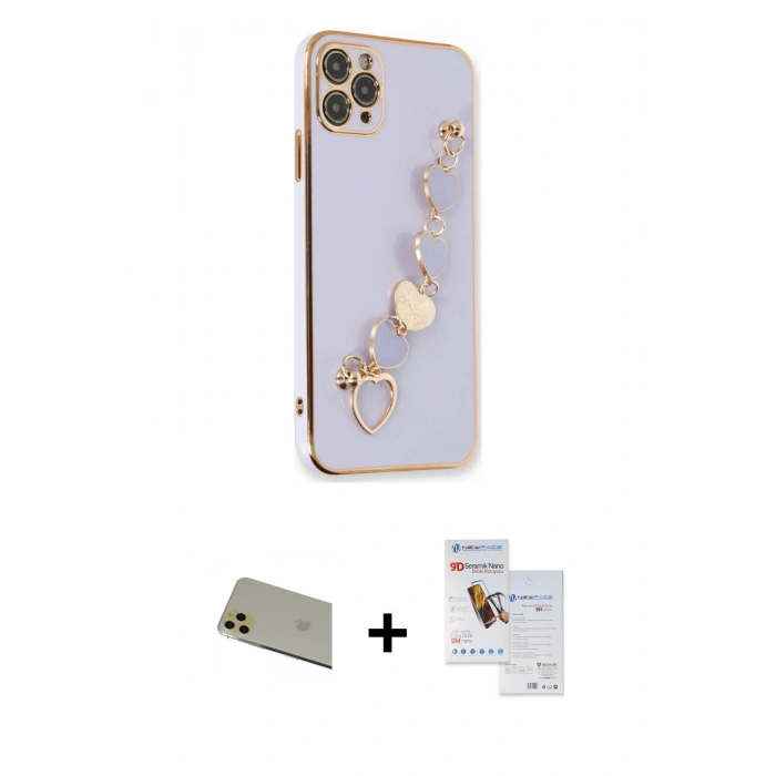 MARSİLYAN™- iPhone 11 Pro Max Kılıf Nova Işık Prime - Siyah Seramik Nano Ekran Koruyucu + Rainbow Kamera Lens Koruma Cam - GD