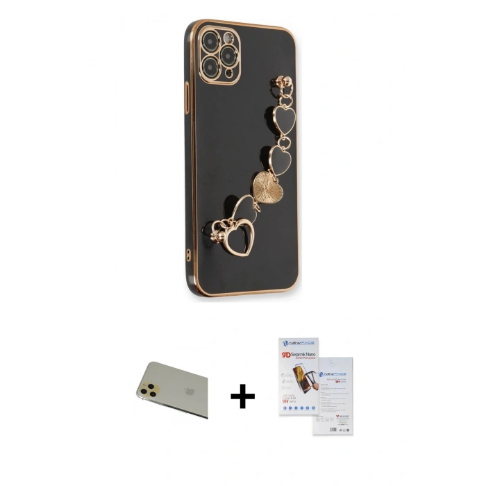 MARSİLYAN™- iPhone 11 Pro Max Kılıf Nova Işık Prime - Siyah Seramik Nano Ekran Koruyucu + Rainbow Kamera Lens Koruma Cam - GD