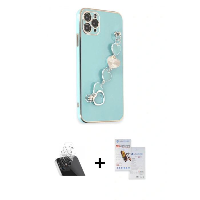 MARSİLYAN™- iPhone 11 Pro Max Kılıf Nova Işık Prime - Siyah Seramik Nano Ekran Koruyucu + Kamera Lens Koruma Cam - SF
