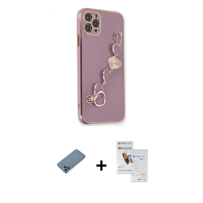 MARSİLYAN™- iPhone 11 Pro Max Kılıf Nova Işık Prime - Siyah Seramik Nano Ekran Koruyucu + Shine Kamera Lens Koruma Cam - MI