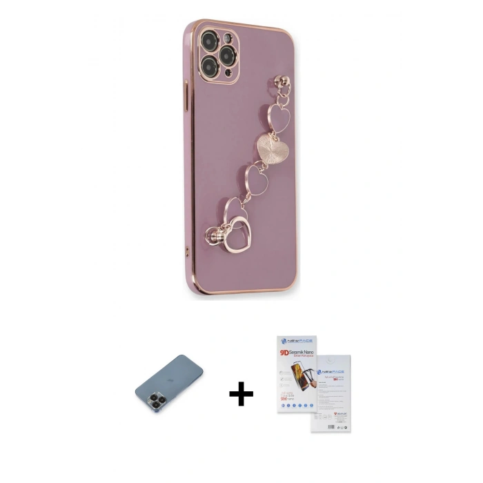 MARSİLYAN™- iPhone 11 Pro Max Kılıf Nova Işık Prime - Siyah Seramik Nano Ekran Koruyucu + Metal Kamera Lens Koruma Cam - SH
