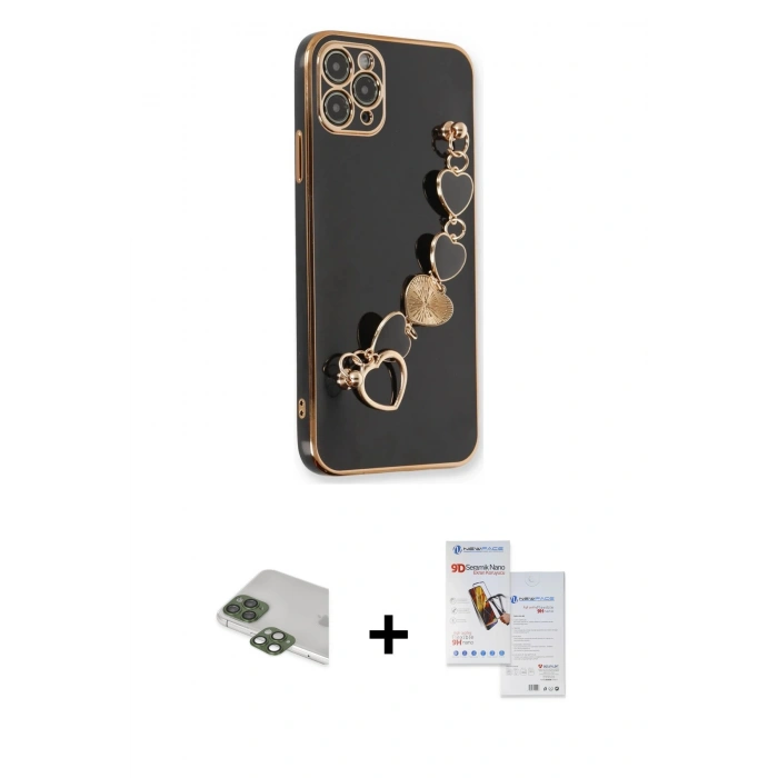 MARSİLYAN™- iPhone 11 Pro Max Kılıf Nova Işık Prime - Siyah Seramik Nano Ekran Koruyucu + Pers Alüminyum Kamera Lens - YL