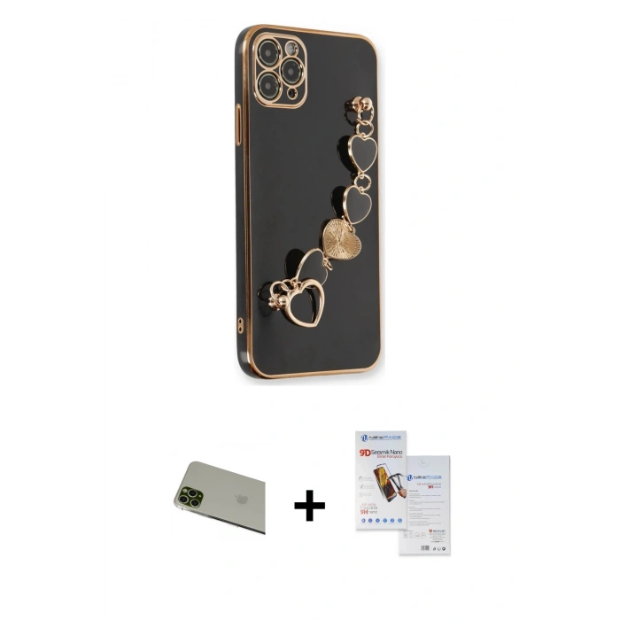 MARSİLYAN™- iPhone 11 Pro Max Kılıf Nova Işık Prime - Siyah Seramik Nano Ekran Koruyucu + Rainbow Kamera Lens Koruma Cam - YL