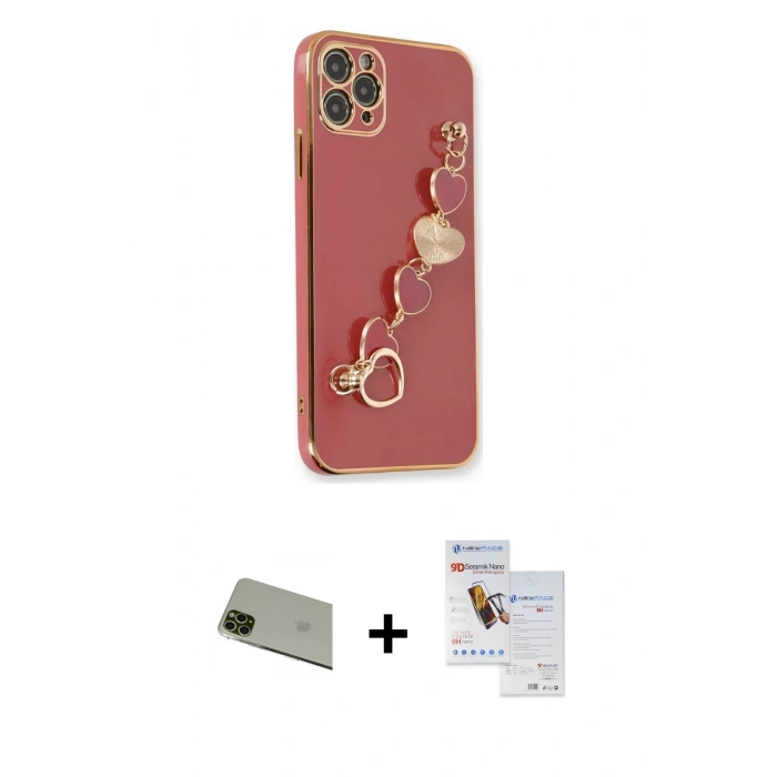 MARSİLYAN™- iPhone 11 Pro Max Kılıf Nova Işık Prime - Siyah Seramik Nano Ekran Koruyucu + Rainbow Kamera Lens Koruma Cam - YL