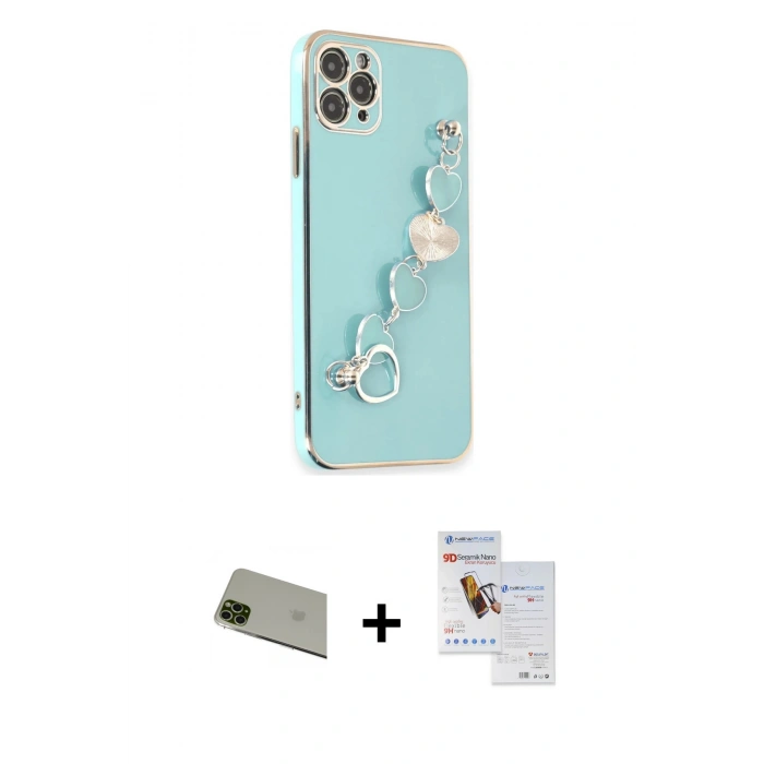 MARSİLYAN™- iPhone 11 Pro Max Kılıf Nova Işık Prime - Siyah Seramik Nano Ekran Koruyucu + Rainbow Kamera Lens Koruma Cam - YL
