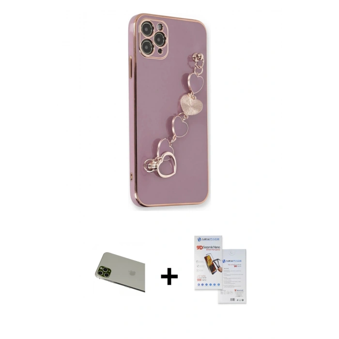 MARSİLYAN™- iPhone 11 Pro Max Kılıf Nova Işık Prime - Siyah Seramik Nano Ekran Koruyucu + Rainbow Kamera Lens Koruma Cam - YL