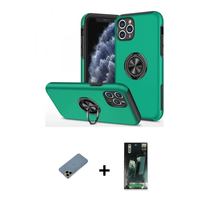 MARSİLYAN™- iPhone 11 Pro Max Kılıf Odak Form Prime - Şeffaf 360 Full Body Arka Koruyucu + Shine Kamera Lens Koruma Cam - GD