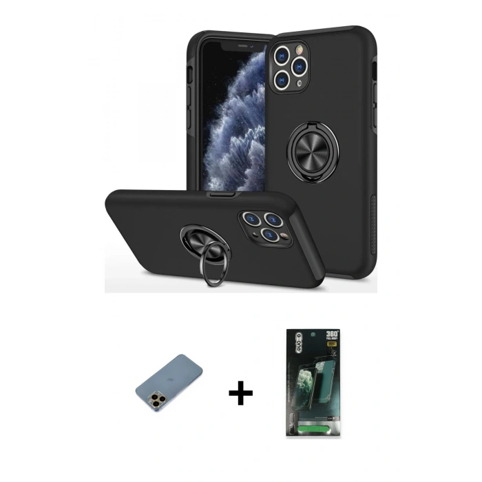 MARSİLYAN™- iPhone 11 Pro Max Kılıf Odak Form Prime - Şeffaf 360 Full Body Arka Koruyucu + Shine Kamera Lens Koruma Cam - GD