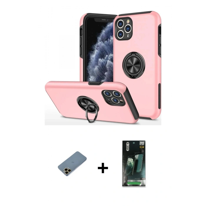 MARSİLYAN™- iPhone 11 Pro Max Kılıf Odak Form Prime - Şeffaf 360 Full Body Arka Koruyucu + Shine Kamera Lens Koruma Cam - GD