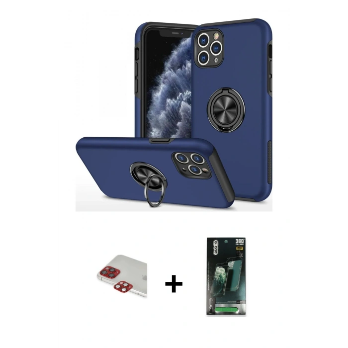 MARSİLYAN™- iPhone 11 Pro Max Kılıf Odak Form Prime - Şeffaf 360 Full Body Arka Koruyucu + Pers Alüminyum Kamera Lens - KI