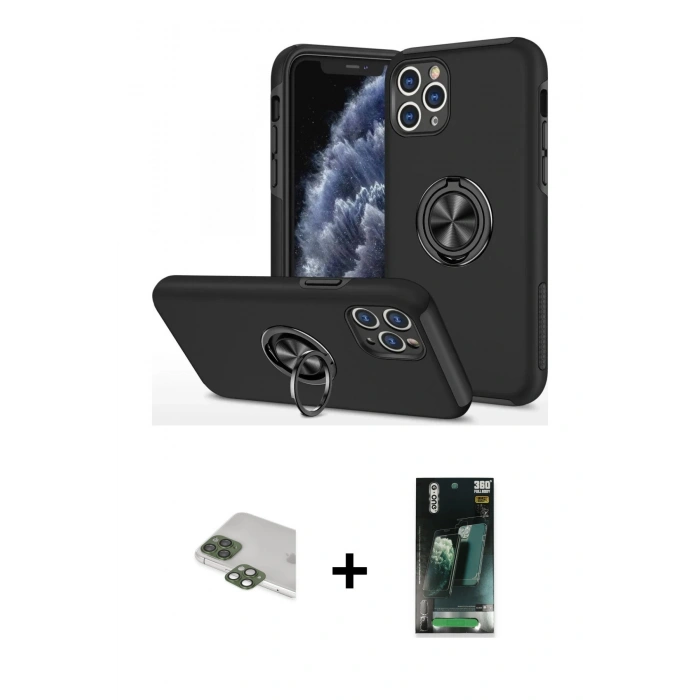 MARSİLYAN™- iPhone 11 Pro Max Kılıf Odak Form Prime - Şeffaf 360 Full Body Arka Koruyucu + Pers Alüminyum Kamera Lens - YL