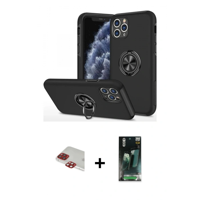 MARSİLYAN™- iPhone 11 Pro Max Kılıf Odak Form Prime - Şeffaf 360 Full Body Arka Koruyucu + Pers Alüminyum Kamera Lens - KI
