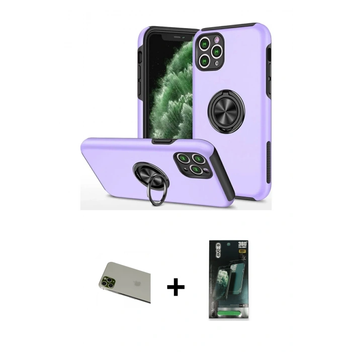 MARSİLYAN™- iPhone 11 Pro Max Kılıf Odak Form Prime - Şeffaf 360 Full Body Arka Koruyucu + Rainbow Kamera Lens Koruma Cam - YL