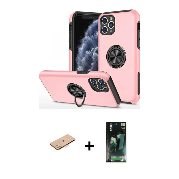 MARSİLYAN™- iPhone 11 Pro Max Kılıf Odak Form Prime - Şeffaf 360 Full Body Arka Koruyucu + Renkli Kamera Lens Koruma Cam - TU