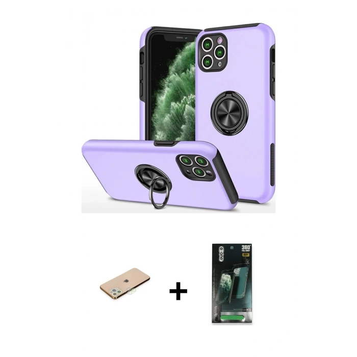 MARSİLYAN™- iPhone 11 Pro Max Kılıf Odak Form Prime - Şeffaf 360 Full Body Arka Koruyucu + Renkli Kamera Lens Koruma Cam - YL