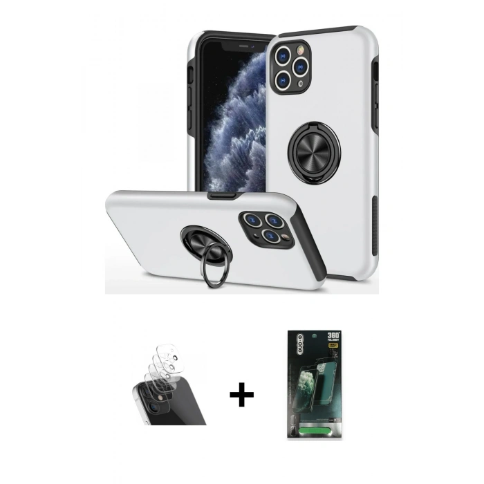 MARSİLYAN™- iPhone 11 Pro Max Kılıf Odak Form Prime - Şeffaf 360 Full Body Arka Koruyucu + Kamera Lens Koruma Cam - SF