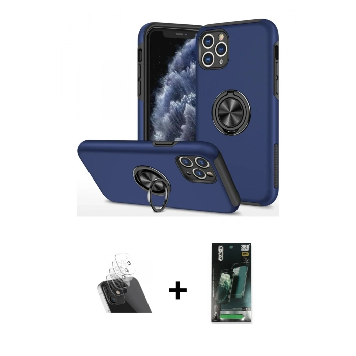 MARSİLYAN™- iPhone 11 Pro Max Kılıf Odak Form Prime - Şeffaf 360 Full Body Arka Koruyucu + Kamera Lens Koruma Cam - SF