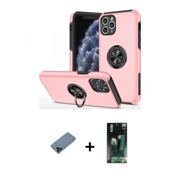 MARSİLYAN™- iPhone 11 Pro Max Kılıf Odak Form Prime - Şeffaf 360 Full Body Arka Koruyucu + Shine Kamera Lens Koruma Cam - SH