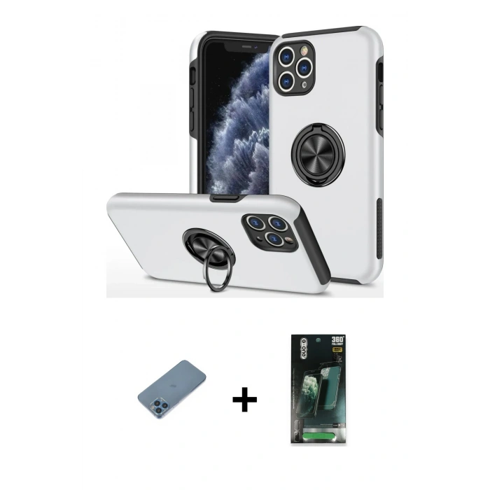 MARSİLYAN™- iPhone 11 Pro Max Kılıf Odak Form Prime - Şeffaf 360 Full Body Arka Koruyucu + Shine Kamera Lens Koruma Cam - MI