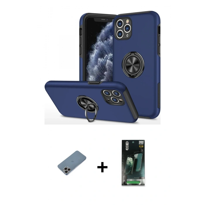 MARSİLYAN™- iPhone 11 Pro Max Kılıf Odak Form Prime - Şeffaf 360 Full Body Arka Koruyucu + Shine Kamera Lens Koruma Cam - GI