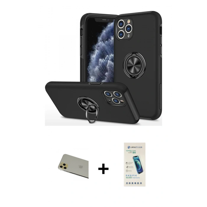 MARSİLYAN™- iPhone 11 Pro Max Kılıf Odak Form Prime - Şeffaf Pasifik Cam Ekran Koruyucu + Rainbow Kamera Lens Koruma Cam - GD