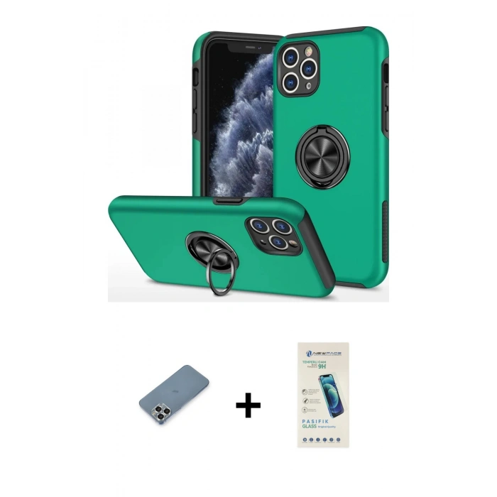 MARSİLYAN™- iPhone 11 Pro Max Kılıf Odak Form Prime - Şeffaf Pasifik Cam Ekran Koruyucu + Metal Kamera Lens Koruma Cam - GS