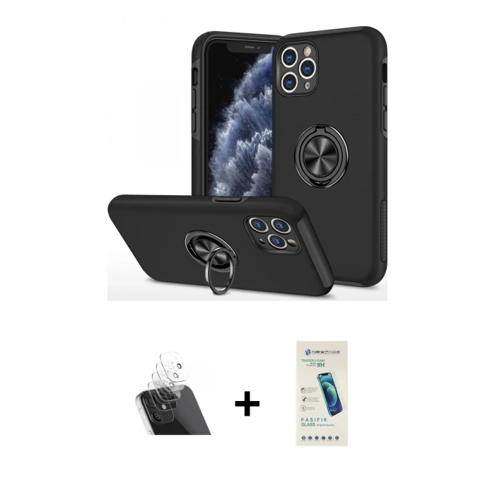 MARSİLYAN™- iPhone 11 Pro Max Kılıf Odak Form Prime - Şeffaf Pasifik Cam Ekran Koruyucu + Kamera Lens Koruma Cam - SF
