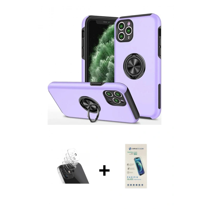 MARSİLYAN™- iPhone 11 Pro Max Kılıf Odak Form Prime - Şeffaf Pasifik Cam Ekran Koruyucu + Kamera Lens Koruma Cam - SF