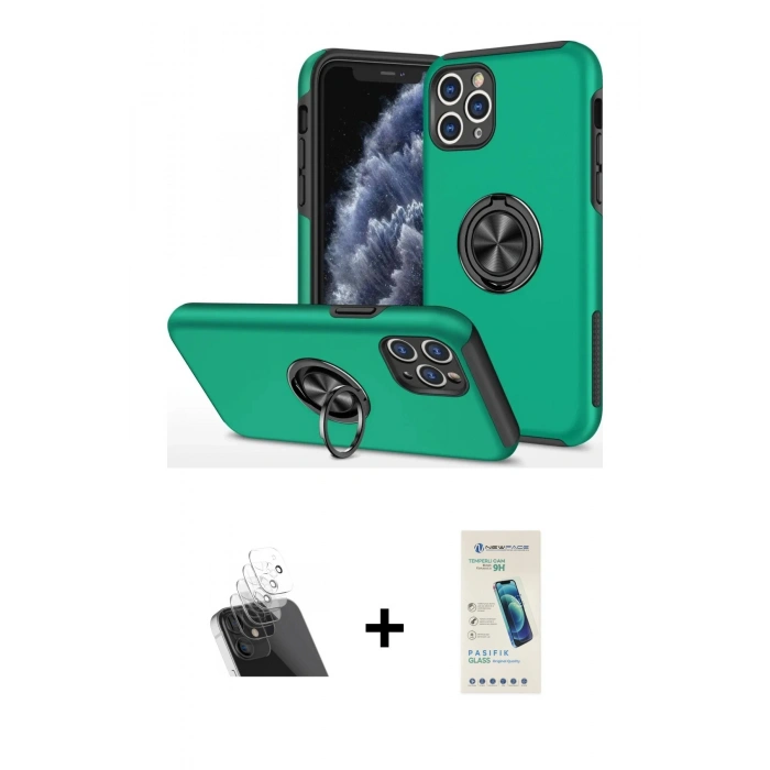 MARSİLYAN™- iPhone 11 Pro Max Kılıf Odak Form Prime - Şeffaf Pasifik Cam Ekran Koruyucu + Kamera Lens Koruma Cam - SF