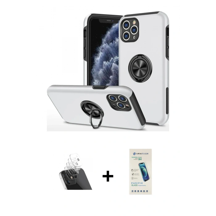 MARSİLYAN™- iPhone 11 Pro Max Kılıf Odak Form Prime - Şeffaf Pasifik Cam Ekran Koruyucu + Kamera Lens Koruma Cam - SF