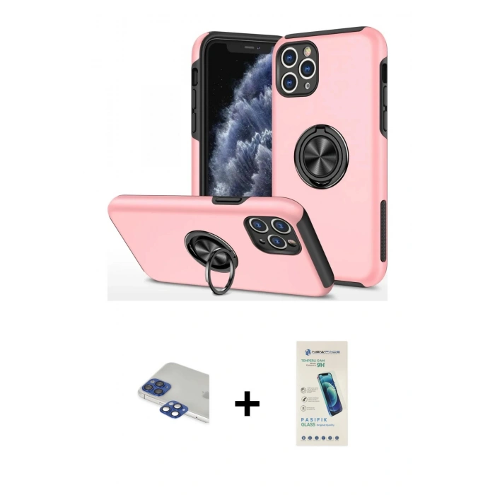 MARSİLYAN™- iPhone 11 Pro Max Kılıf Odak Form Prime - Şeffaf Pasifik Cam Ekran Koruyucu + Pers Alüminyum Kamera Lens - LT