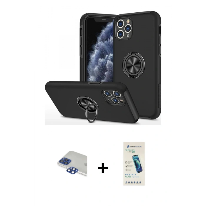 MARSİLYAN™- iPhone 11 Pro Max Kılıf Odak Form Prime - Şeffaf Pasifik Cam Ekran Koruyucu + Pers Alüminyum Kamera Lens - LT