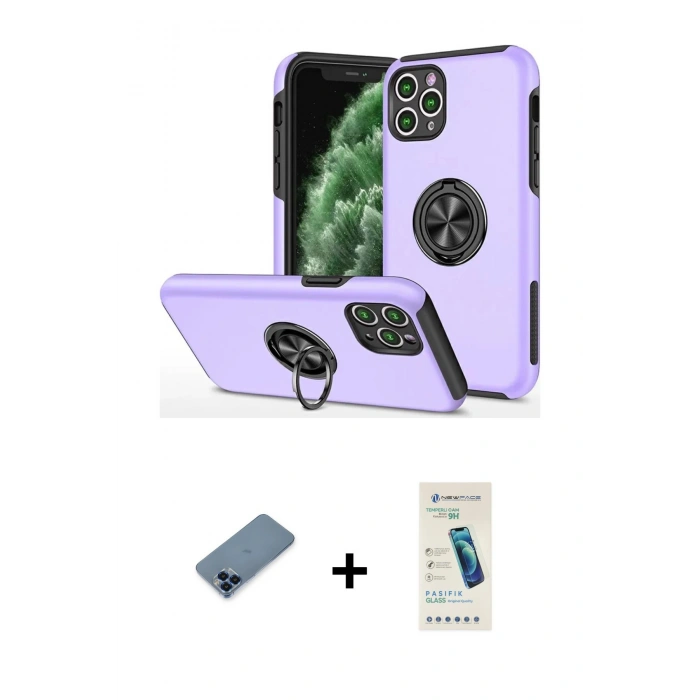 MARSİLYAN™- iPhone 11 Pro Max Kılıf Odak Form Prime - Şeffaf Pasifik Cam Ekran Koruyucu + Metal Kamera Lens Koruma Cam - MI
