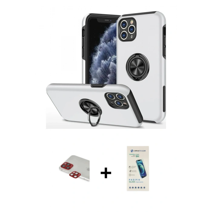 MARSİLYAN™- iPhone 11 Pro Max Kılıf Odak Form Prime - Şeffaf Pasifik Cam Ekran Koruyucu + Pers Alüminyum Kamera Lens - KI