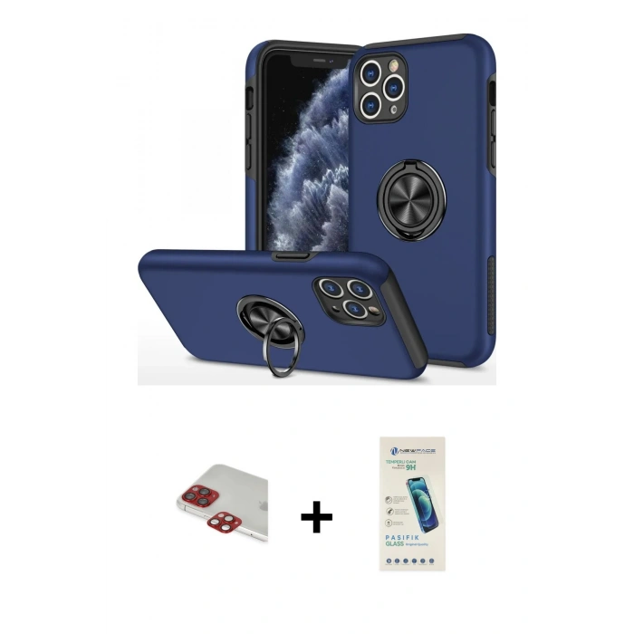 MARSİLYAN™- iPhone 11 Pro Max Kılıf Odak Form Prime - Şeffaf Pasifik Cam Ekran Koruyucu + Pers Alüminyum Kamera Lens - KI