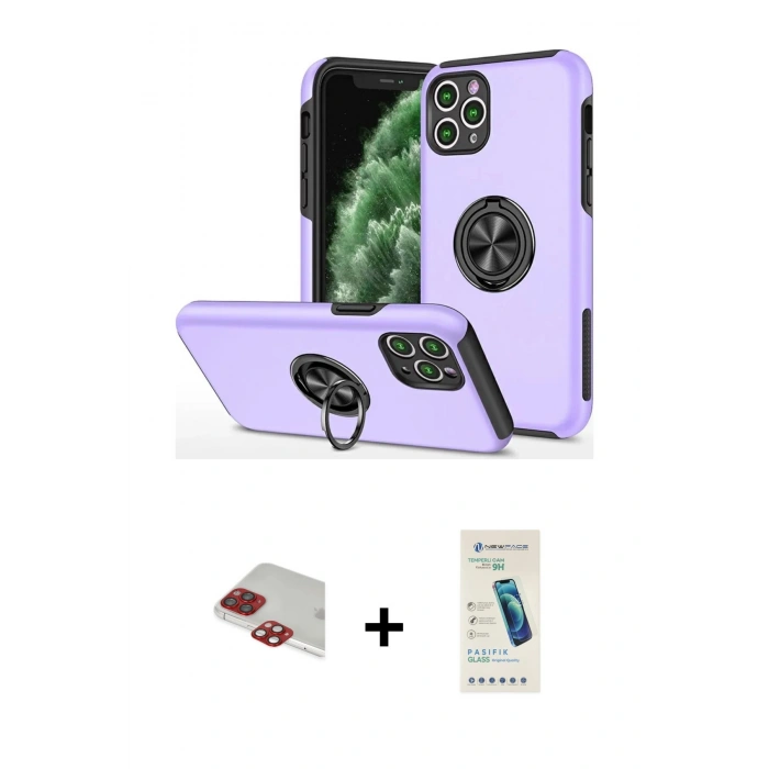 MARSİLYAN™- iPhone 11 Pro Max Kılıf Odak Form Prime - Şeffaf Pasifik Cam Ekran Koruyucu + Pers Alüminyum Kamera Lens - KI
