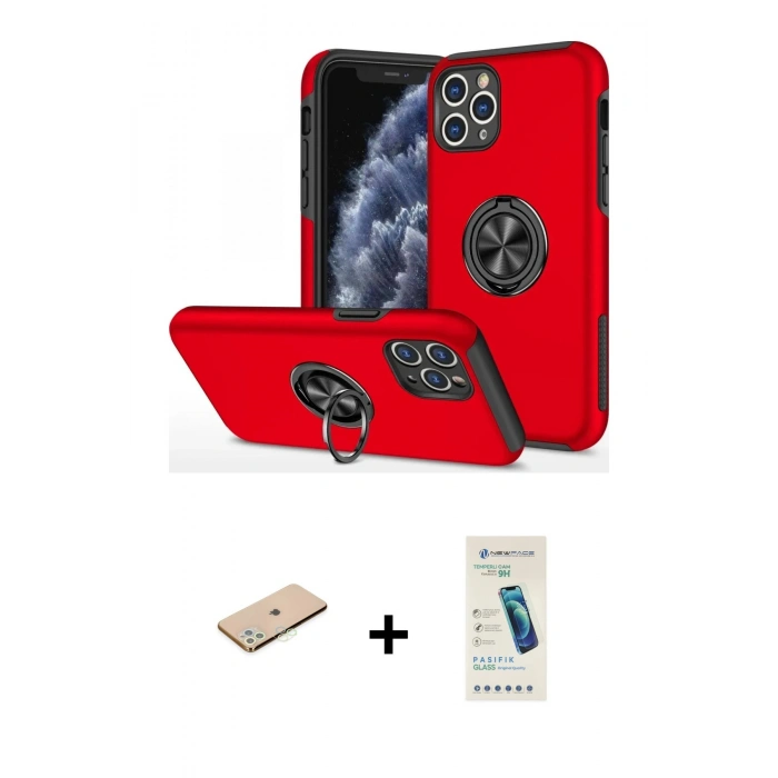 MARSİLYAN™- iPhone 11 Pro Max Kılıf Odak Form Prime - Şeffaf Pasifik Cam Ekran Koruyucu + Renkli Kamera Lens Koruma Cam - YL