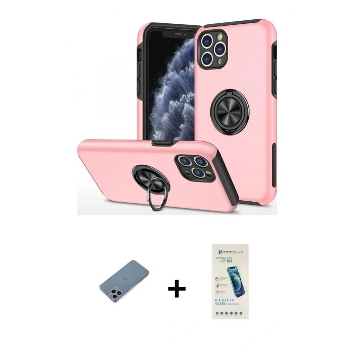 MARSİLYAN™- iPhone 11 Pro Max Kılıf Odak Form Prime - Şeffaf Pasifik Cam Ekran Koruyucu + Shine Kamera Lens Koruma Cam - SABE